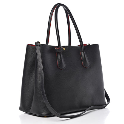 Prada Saffiano Cuir Large Double Bag Black Fuoco 3 of 19