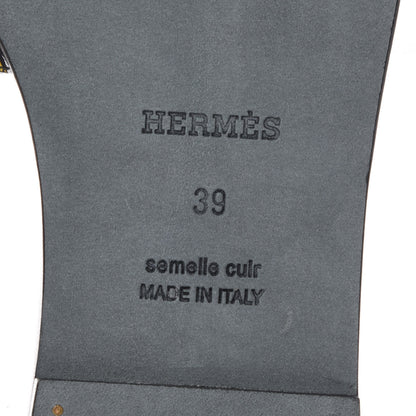 Hermes Silk Printed Sous L'Egide de Mars Oran Sandals 39 Bleu Black 6 of 10