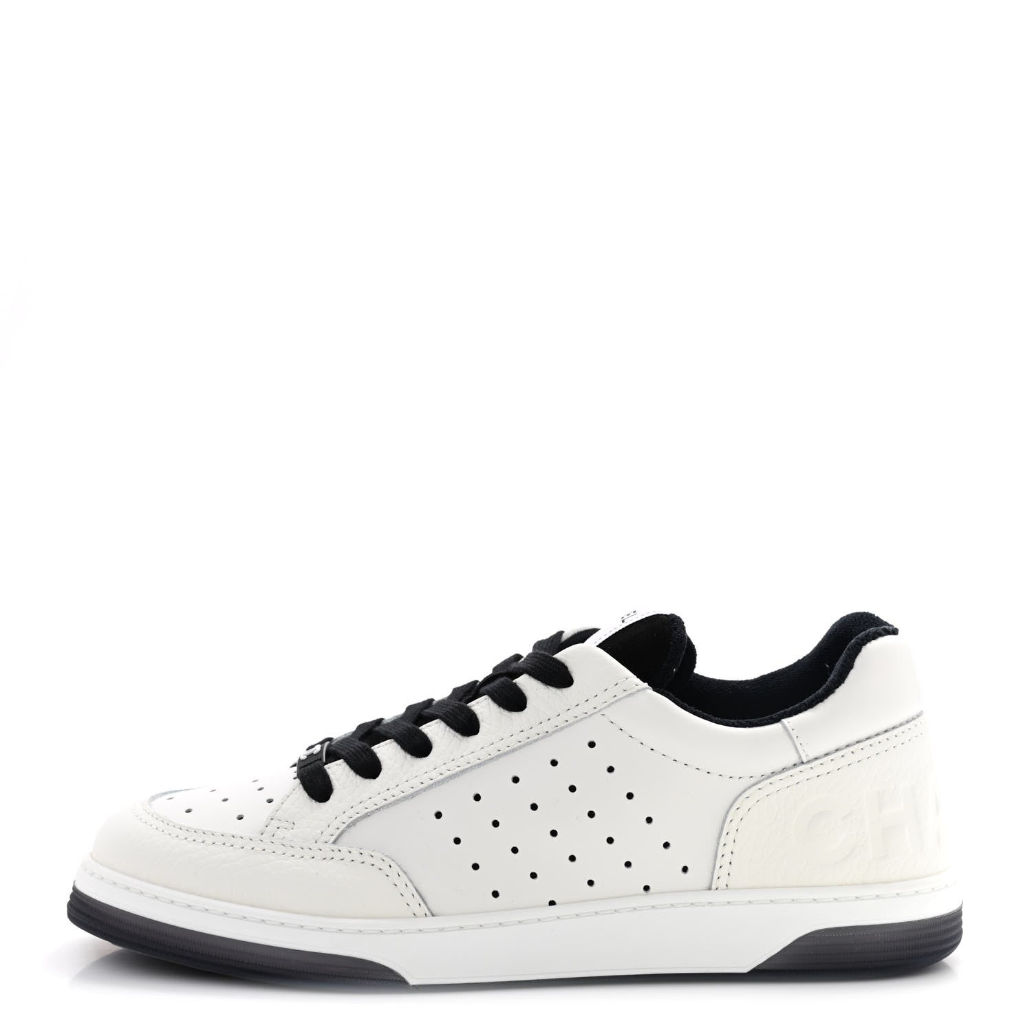 Chanel Grained Calfskin Fabric Womens Logo Sneakers 40.5 White Black 1 of 8