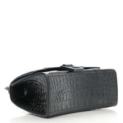 Balenciaga Shiny Calfskin Monochrome Crocodile Embossed Hourglass Top Handle Bag XS Black 4 of 11
