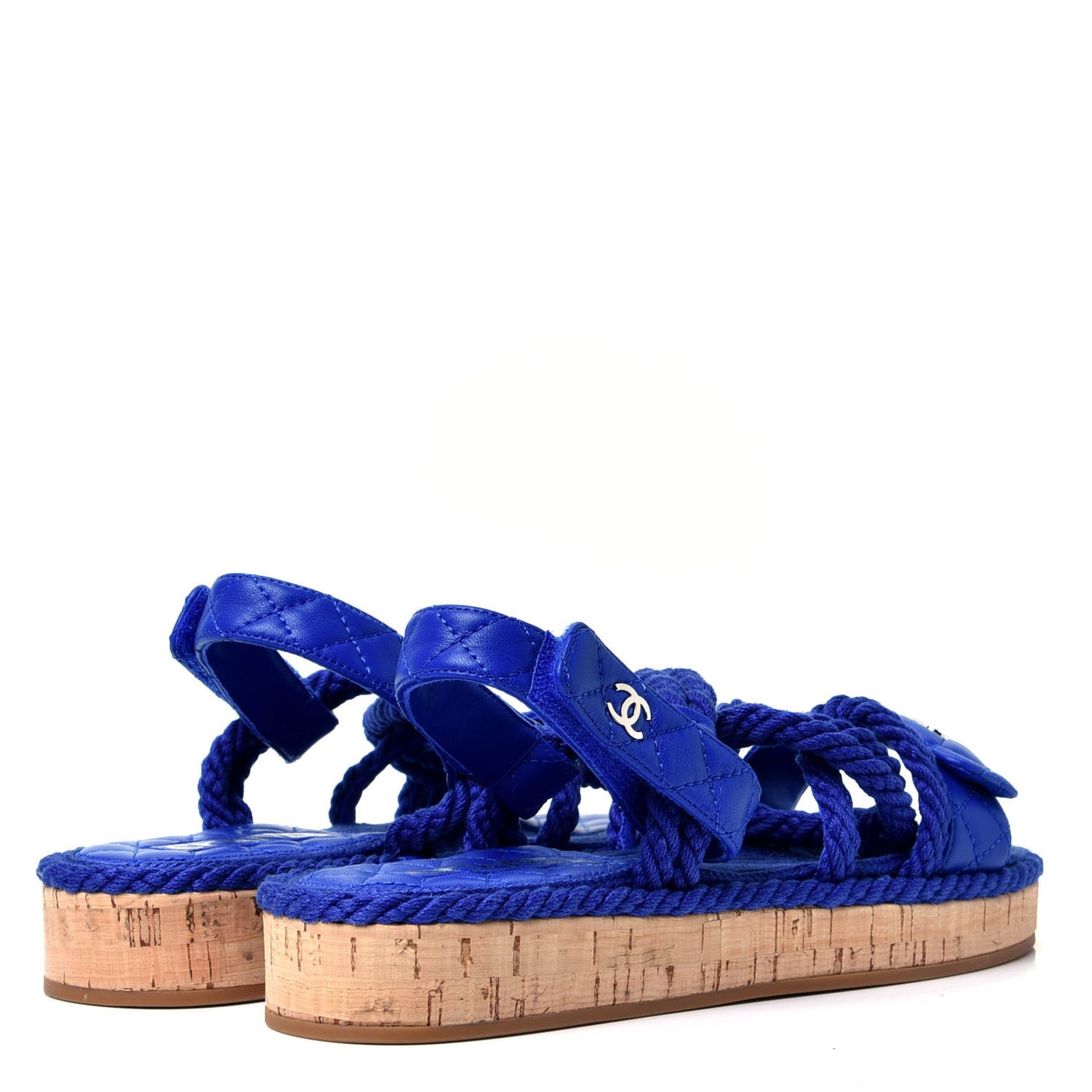 Cord Lambskin Quilted Logo Sandals 39 Blue