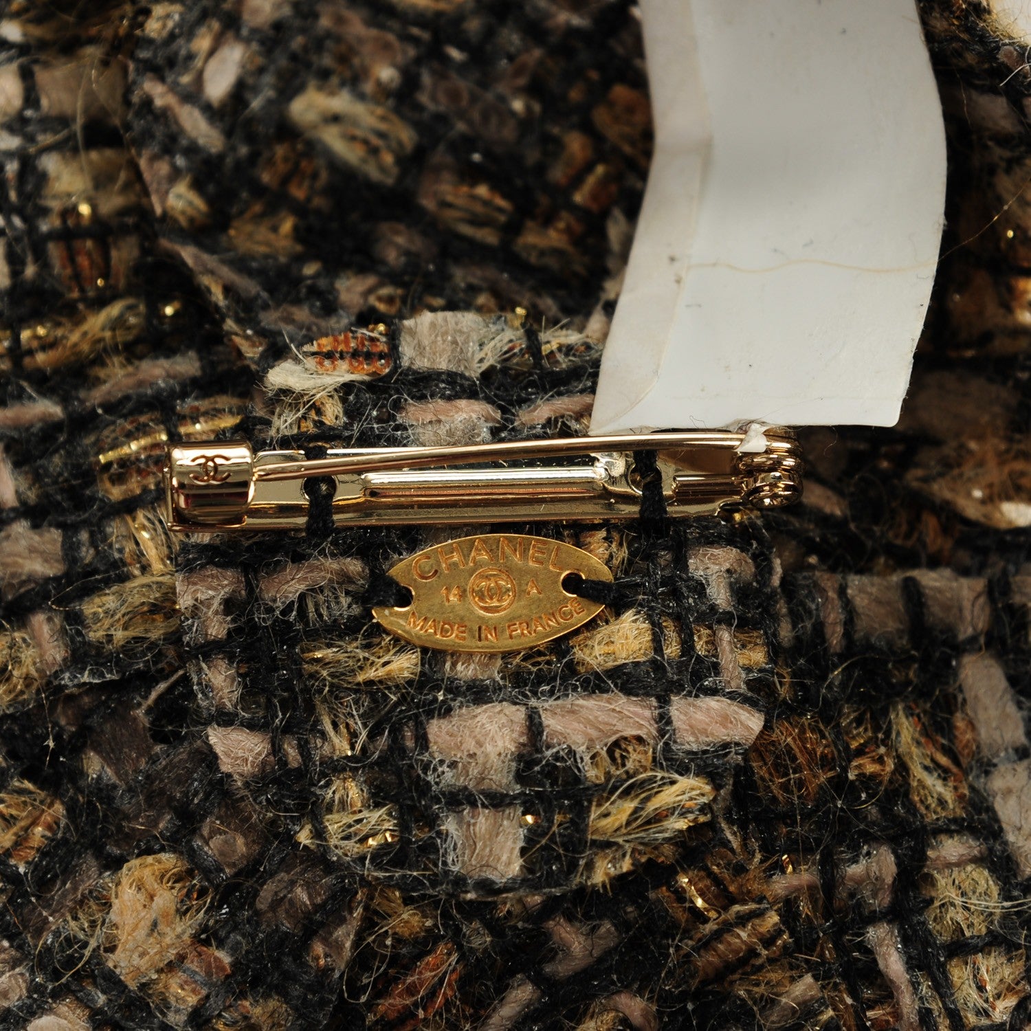 Chanel Tweed Embellished Camellia Pin Brooch Gold Silver 4 of 5