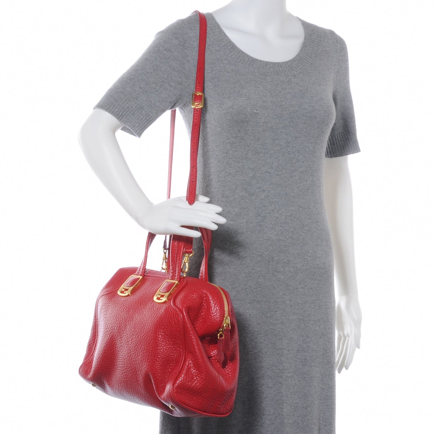 Pebbled Calfskin Medium Chameleon Tote Red