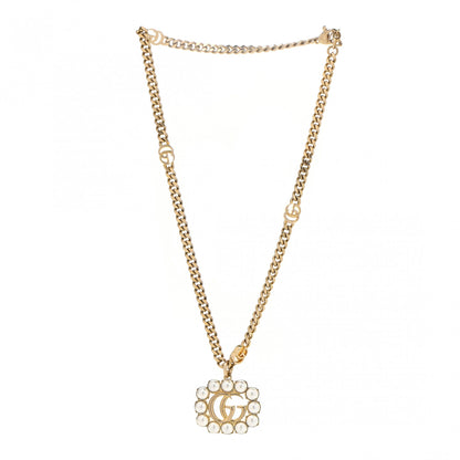 Gucci Pearl Embellished Double G Necklace Aged Gold 3 of 6
