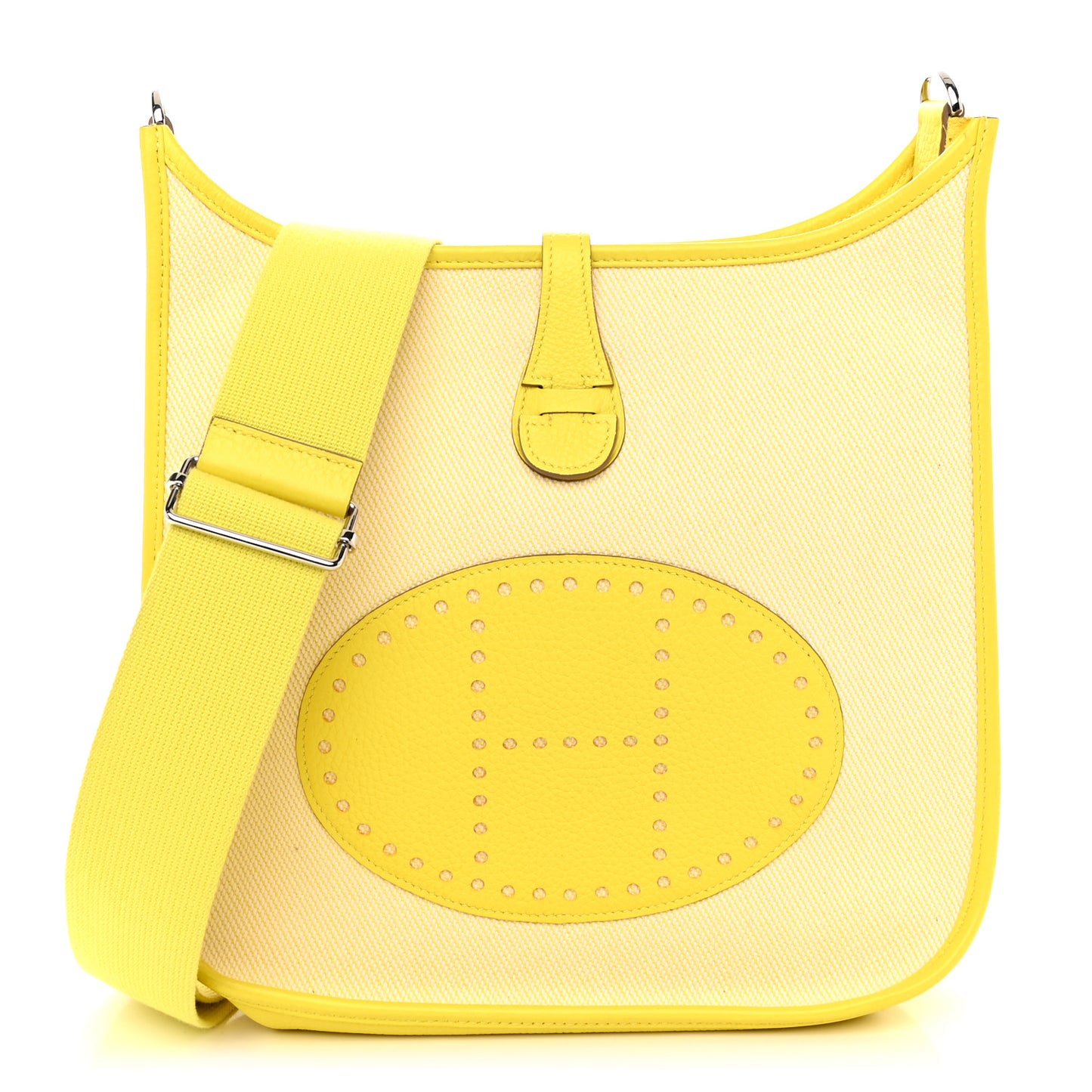 Toile H Taurillon Clemence Evelyne III PM Ecru Citron Lime