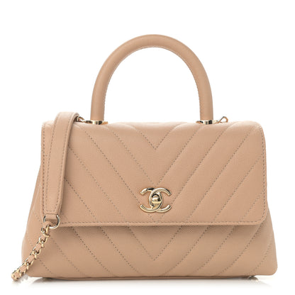 Chanel Caviar Chevron Quilted Mini Coco Handle Flap Beige 1 of 12