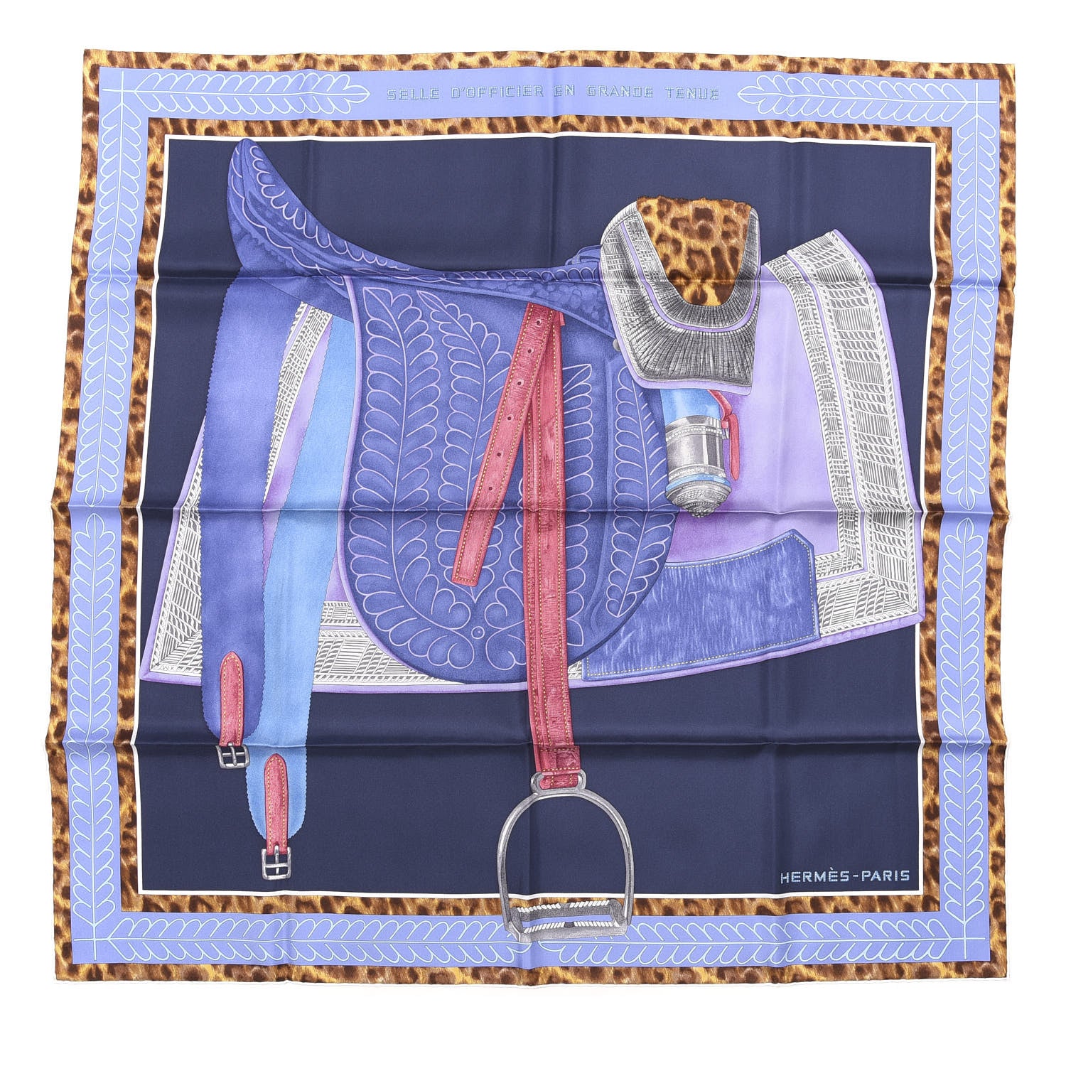 Hermes Silk Selle D'Officier En Grande Tenue Scarf 90 Marine Violet Parme 1 of 4