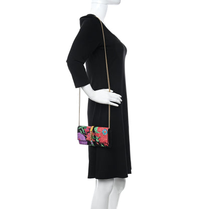 Gucci X KEN SCOTT New Shangai Calfskin Jenny Floral Print Jackie 1961 Chain Wallet Black Pink 2 of 8