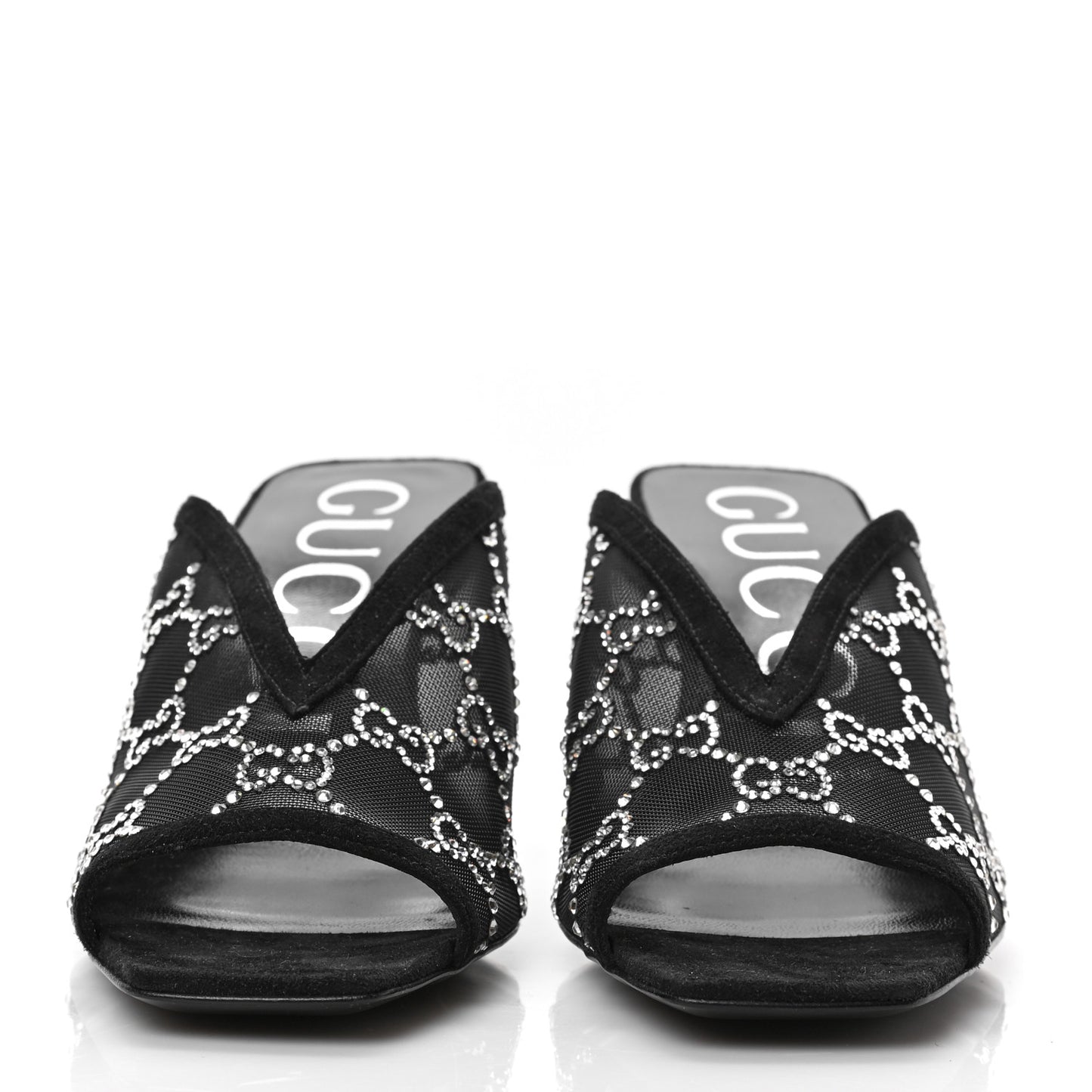 Tela Retino Kid Scamosciato Crystal GG Monogram Square G 95mm Slide Sandals 38 Black