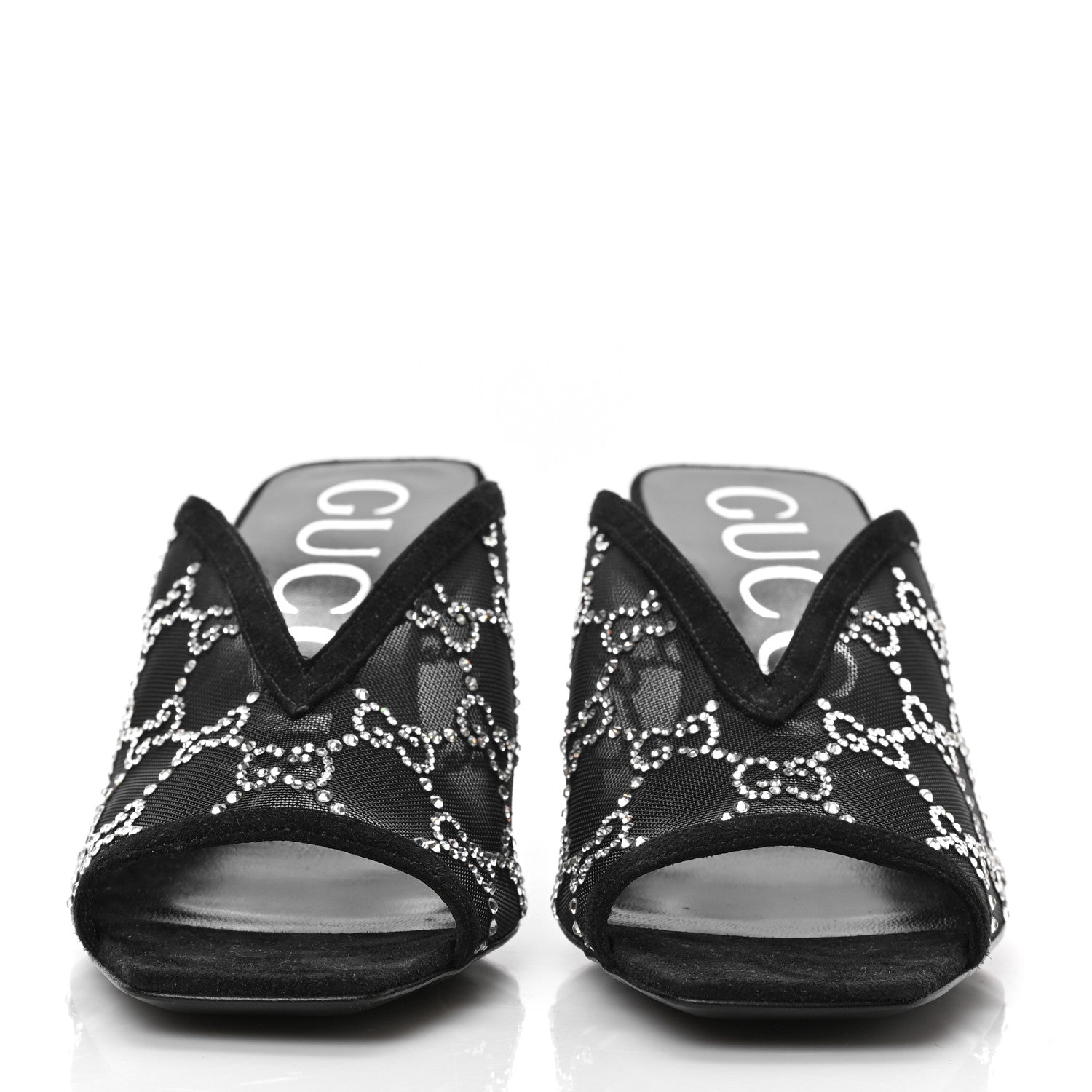 Gucci Tela Retino Kid Scamosciato Crystal GG Monogram Square G 95mm Slide Sandals 38 Black 2 of 8