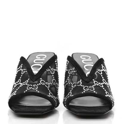 Gucci Tela Retino Kid Scamosciato Crystal GG Monogram Square G 95mm Slide Sandals 38 Black 2 of 8