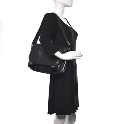 Gucci Imprime Monogram Medium Double Buckle Flap Messenger Bag Black 2 of 11