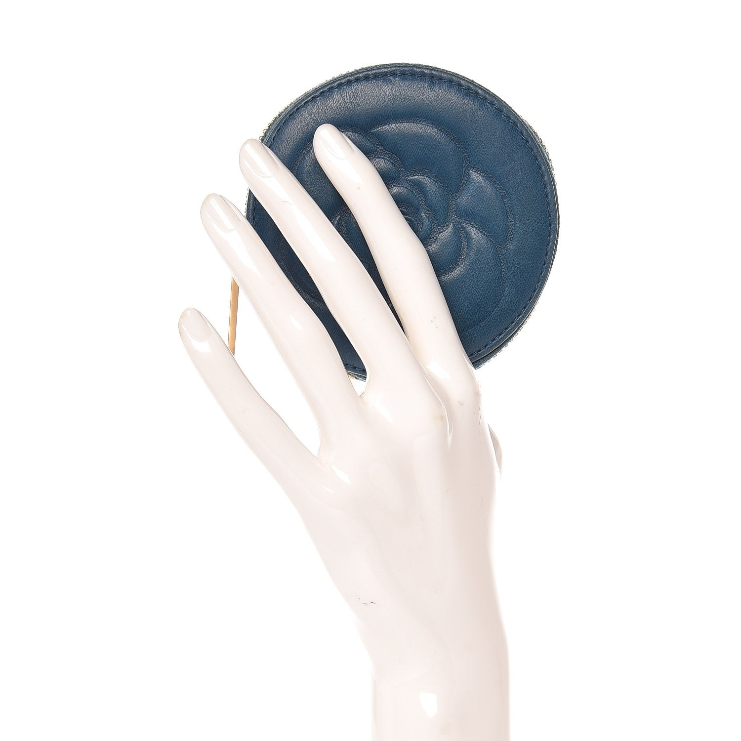 Chanel Lambskin Camellia Round CC Coin Purse Blue 2 of 7