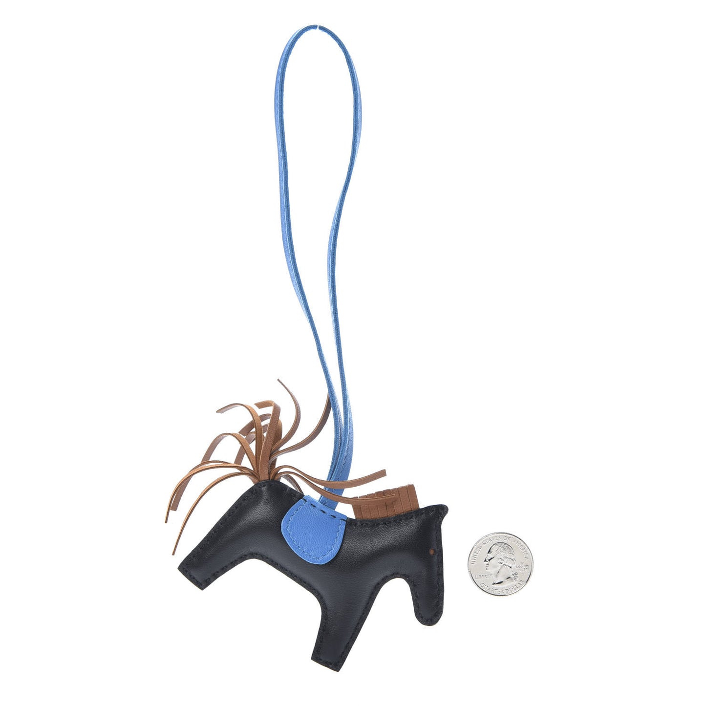 Milo Lambskin Grigri Rodeo Horse Bag Charm PM Black Gold Bleu Zanzibar