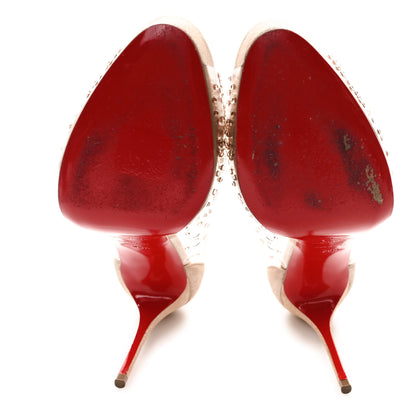 Christian Louboutin PVC Suede Lame Very Strass 100 Peep Toe Pumps 38.5 Version Poudre 6 of 9