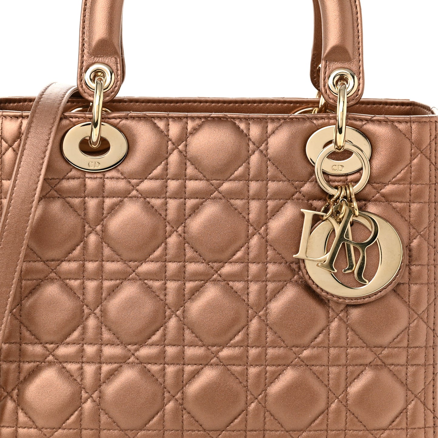 Metallic Lambskin Cannage Medium Lady Dior Bronze