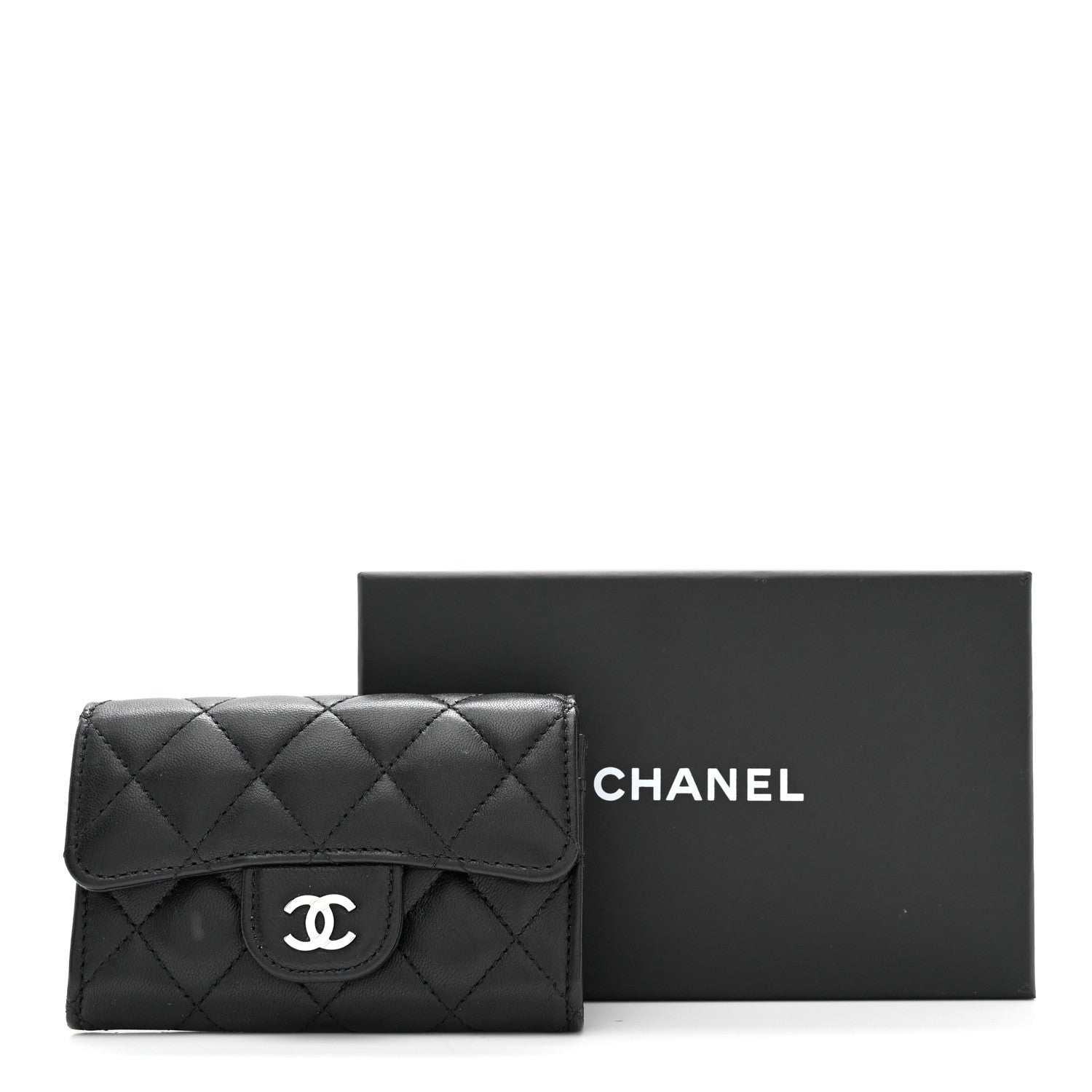 Chanel Lambskin Quilted Flap Card Holder Wallet Black 9 of 9