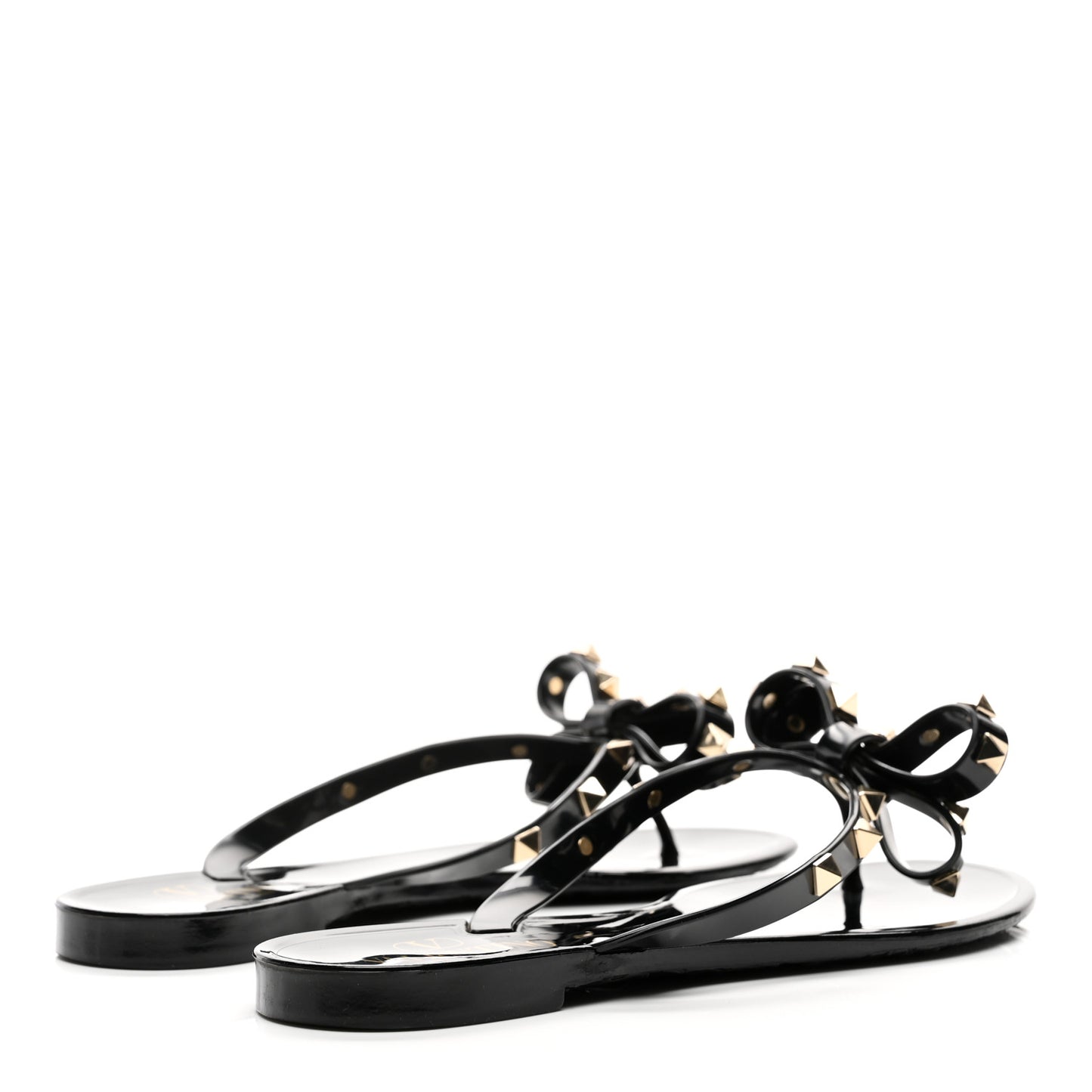 PVC Jelly Rockstud Bow Thong Sandals 37 Black