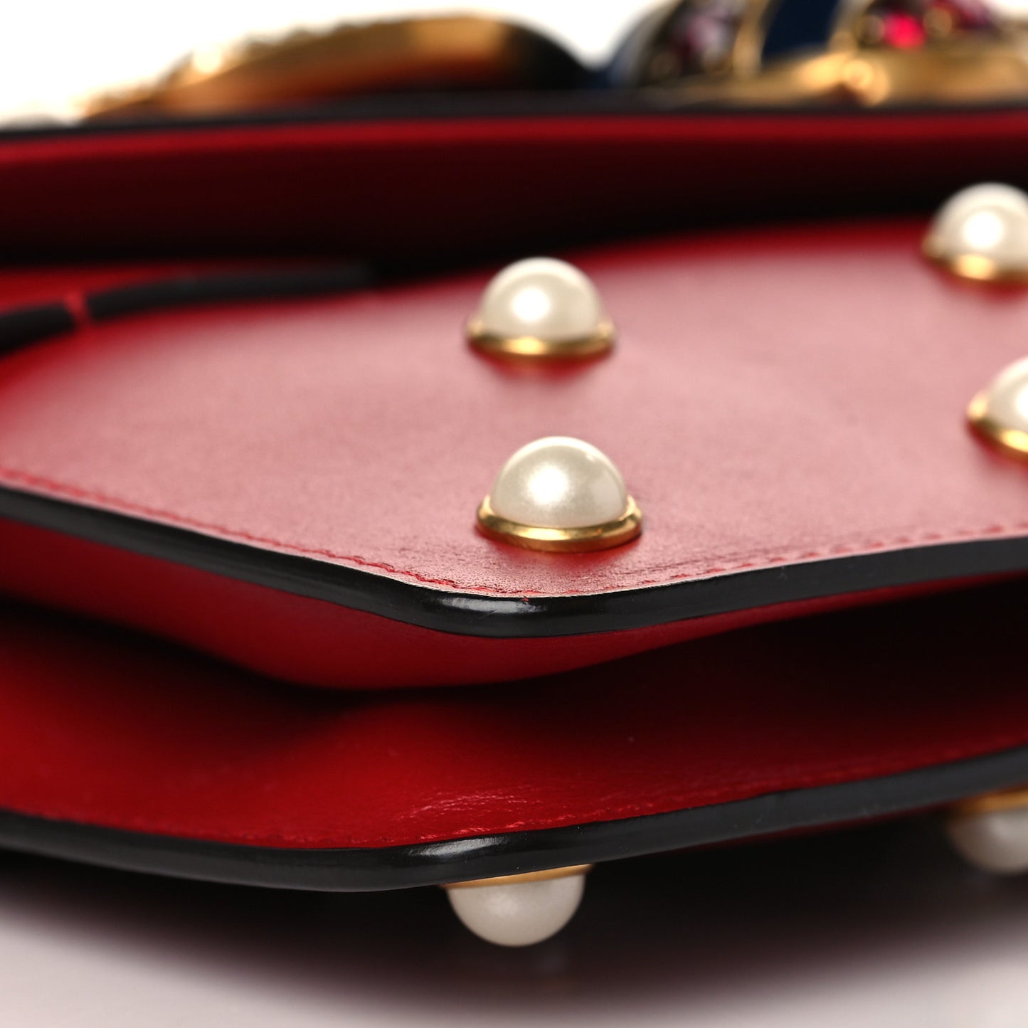 Nappa Pearl Studded Mini Queen Margaret Broadway Shoulder Bag Hibiscus Red