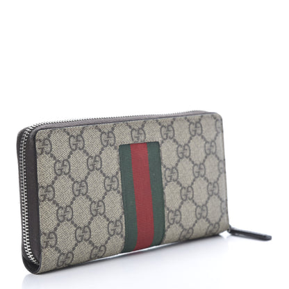 Gucci GG Supreme Monogram Web Bee Zip Around Wallet Beige Cocoa 3 of 9
