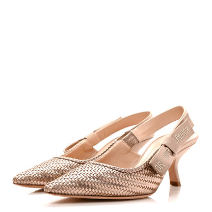 Christian Dior Laminated Calfskin Ribbon Crystal Woven J'Adior Slingback 65mm Pumps 36.5 Copper 3 of 8