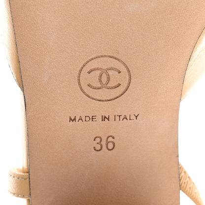 Chanel Goatskin Grosgrain Cap Toe CC Slingback Pumps 38 Beige Black 6 of 9