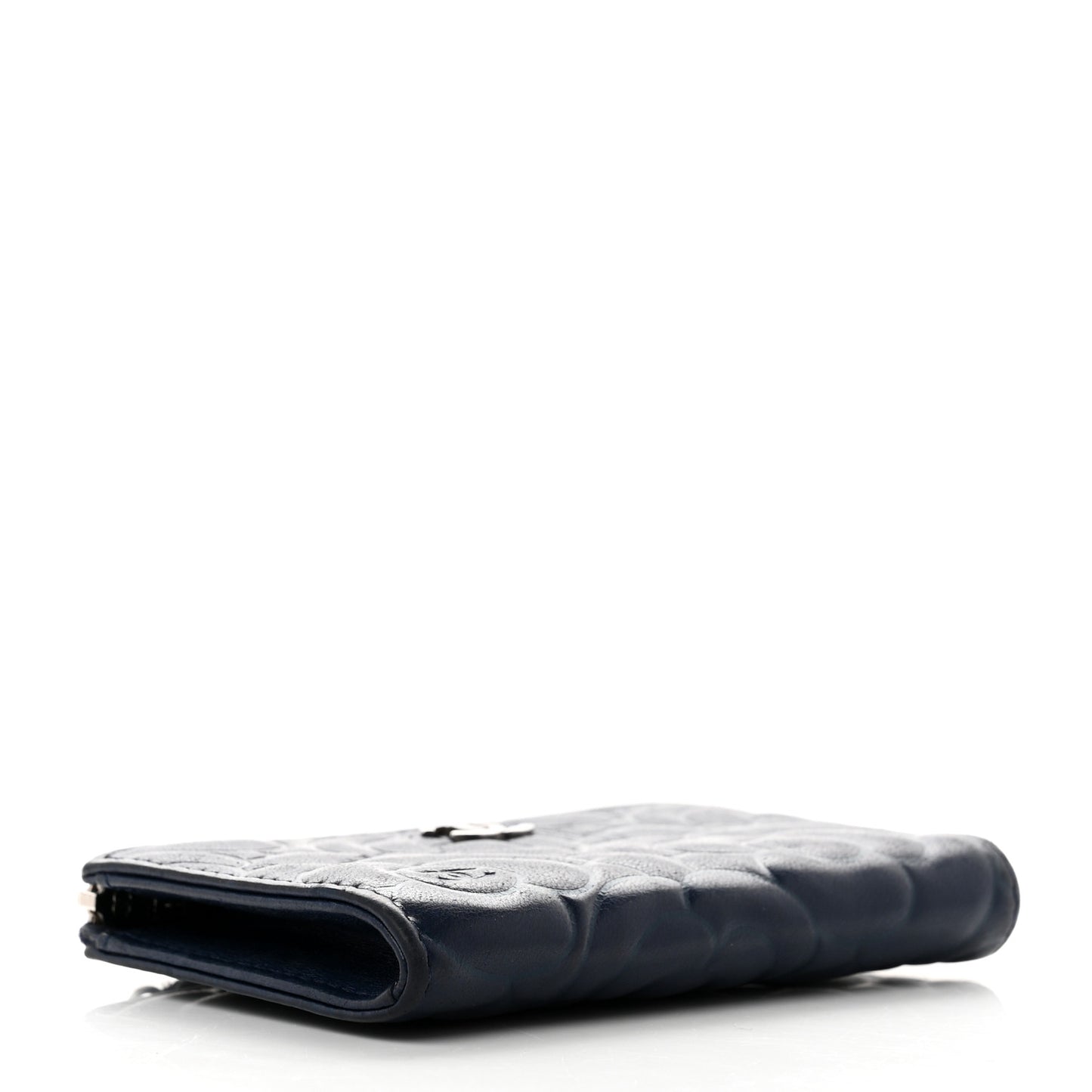 Lambskin Camellia Embossed Key Holder Case Navy