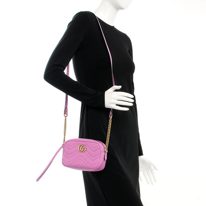 Gucci Calfskin Matelasse Mini GG Marmont Chain Shoulder Bag Candy Mousse 2 of 7
