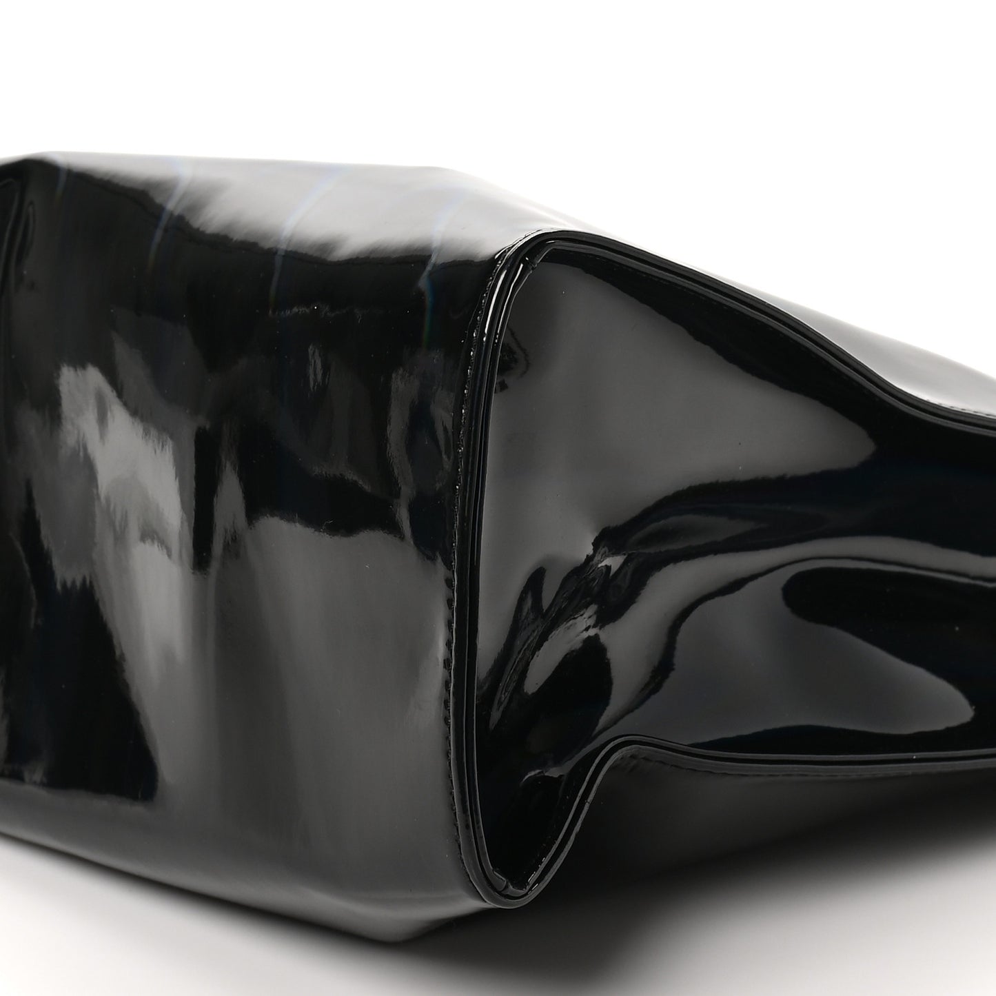 Patent Vegan Leather Medium Shopping Bag Black Rainbow