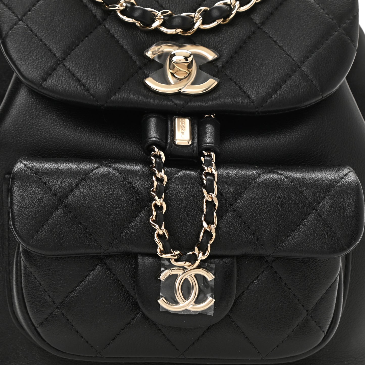 Lambskin Quilted Small Duma Drawstring Backpack Black