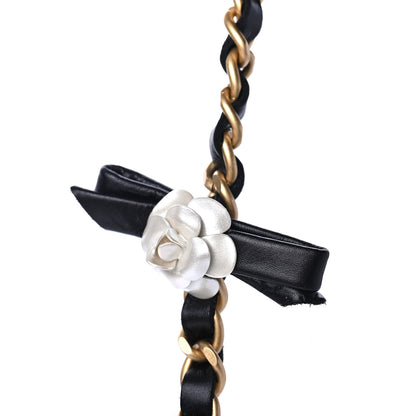 Chanel Calfskin Pearl Chain 90's Camellia Long Necklace Black Gold 3 of 5