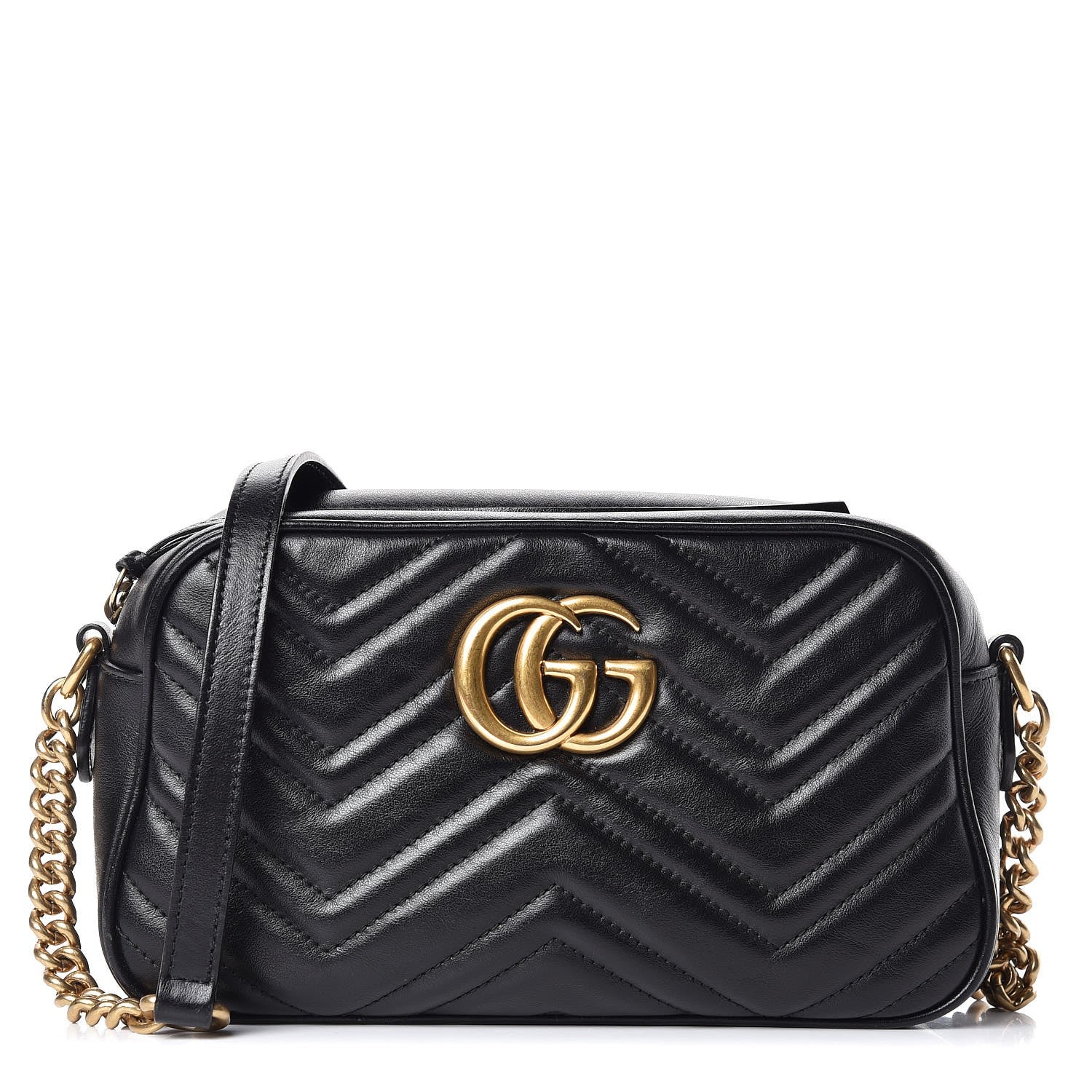 Gucci Calfskin Matelasse Small GG Marmont Chain Shoulder Bag Black 1 of 7