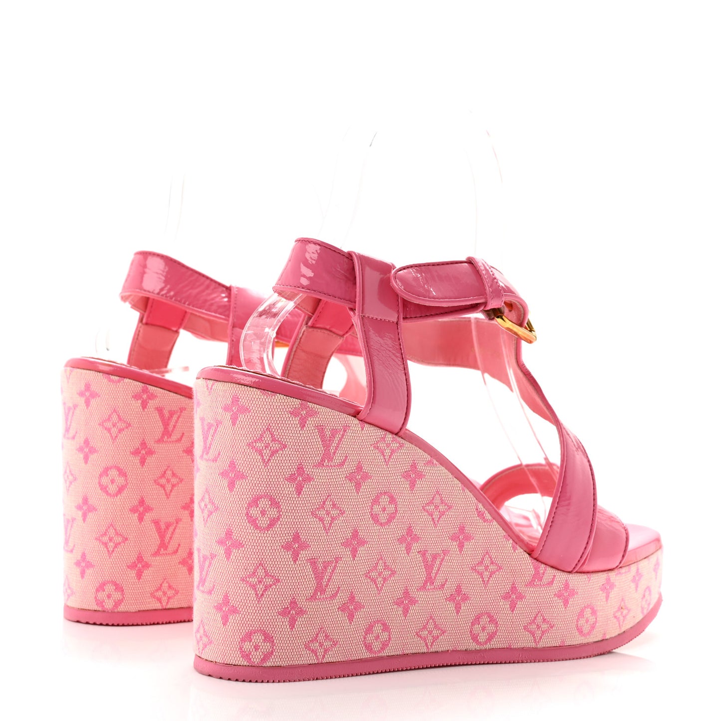 Patent Monogram Wedge Sandals 38 Pink