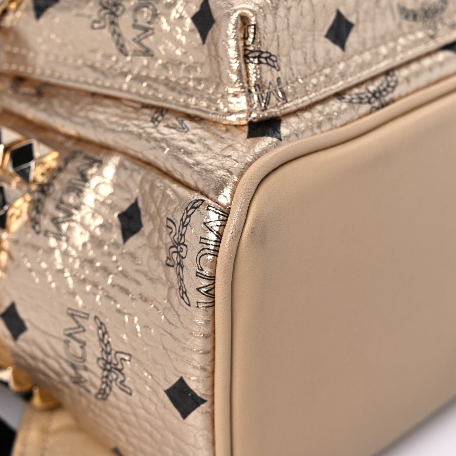 MCM Metallic Visetos Mini Side Stud Stark Backpack Gold 6 of 10