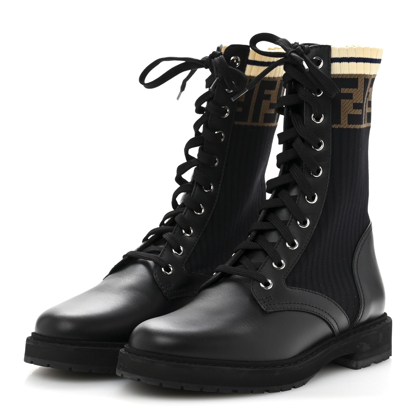 Calfskin Stretch Fabric Rockoko Biker Boots 37.5 Tobacco Black Marino
