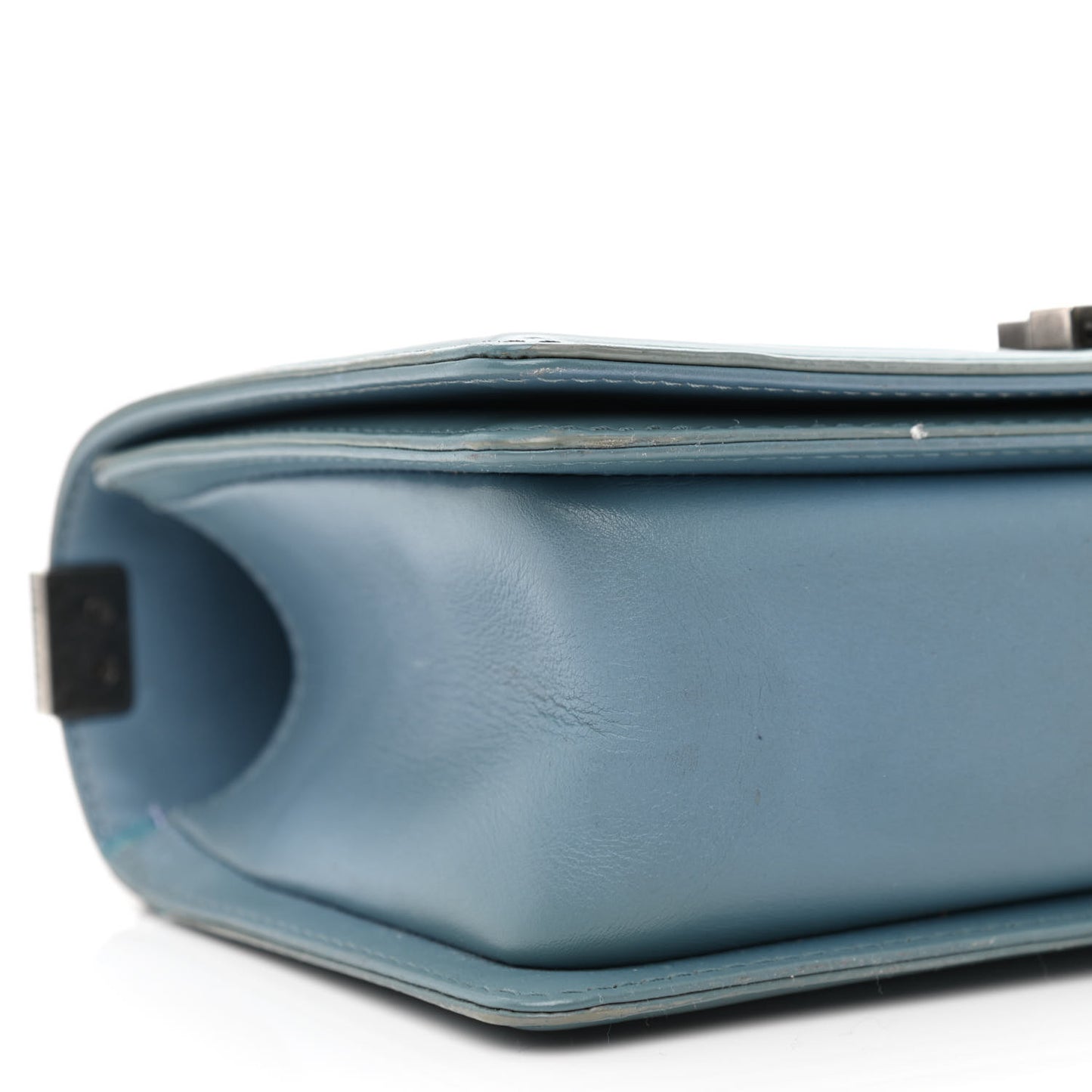 Patent Calfskin Medium Plexiglass Boy Flap Light Blue