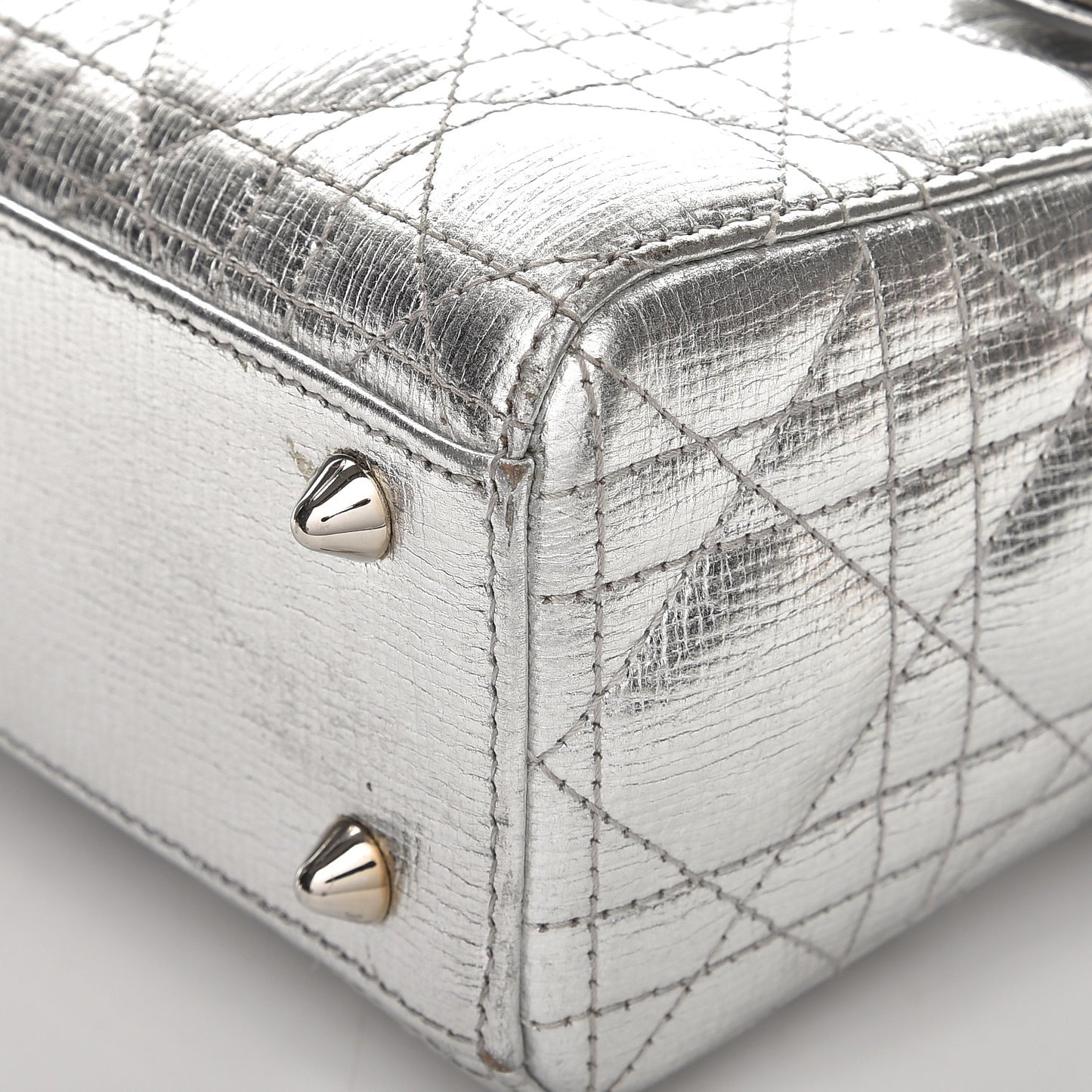 Metallic Grained Calfskin Cannage Small Lucky Badges My Lady Dior Silver