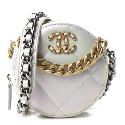 Chanel Iridescent Calfskin Quilted 19 Round Clutch With Chain White 1 of 10