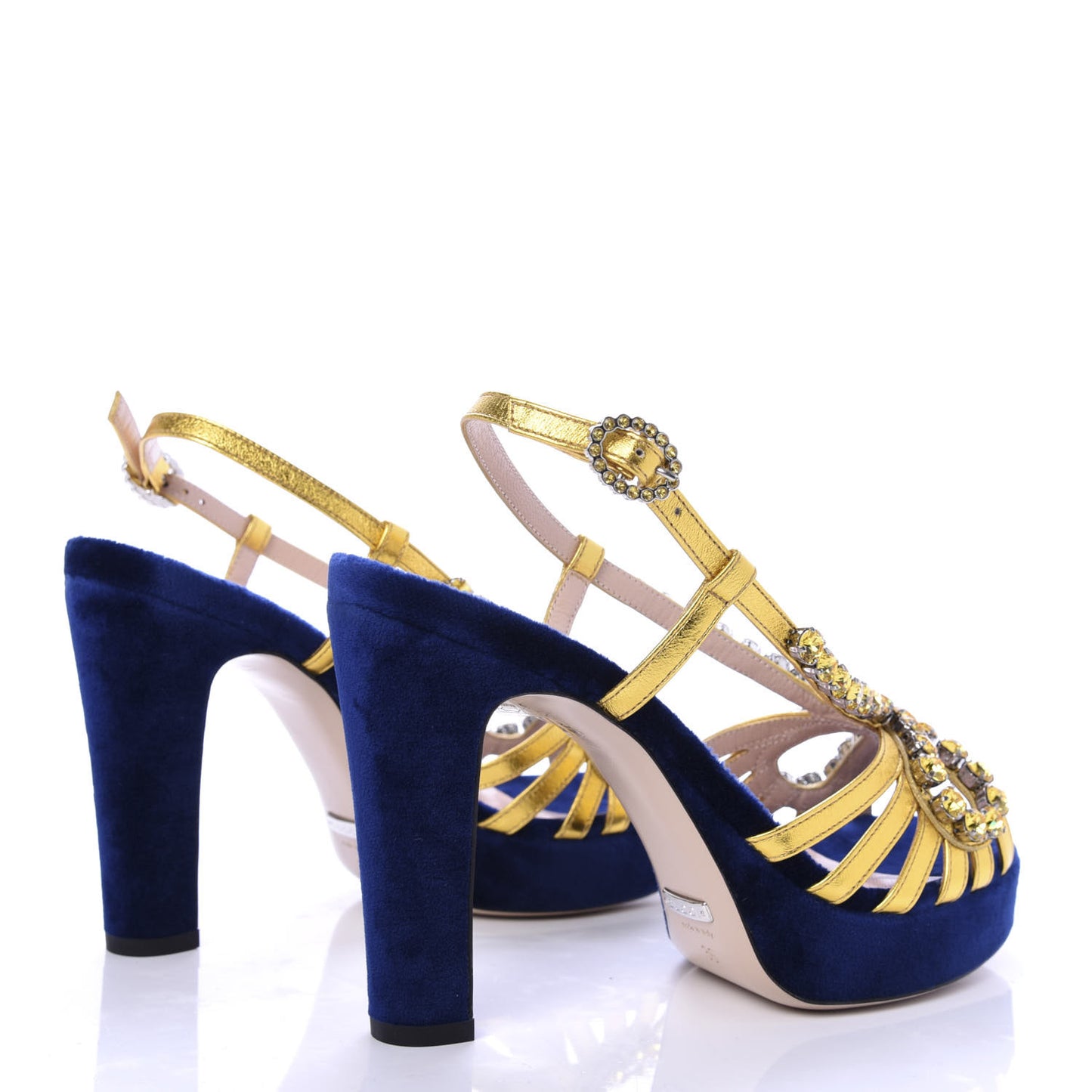 Velvet Crystal Zephyra Slingback Platform High Heel Sandals 36 Blue Gold
