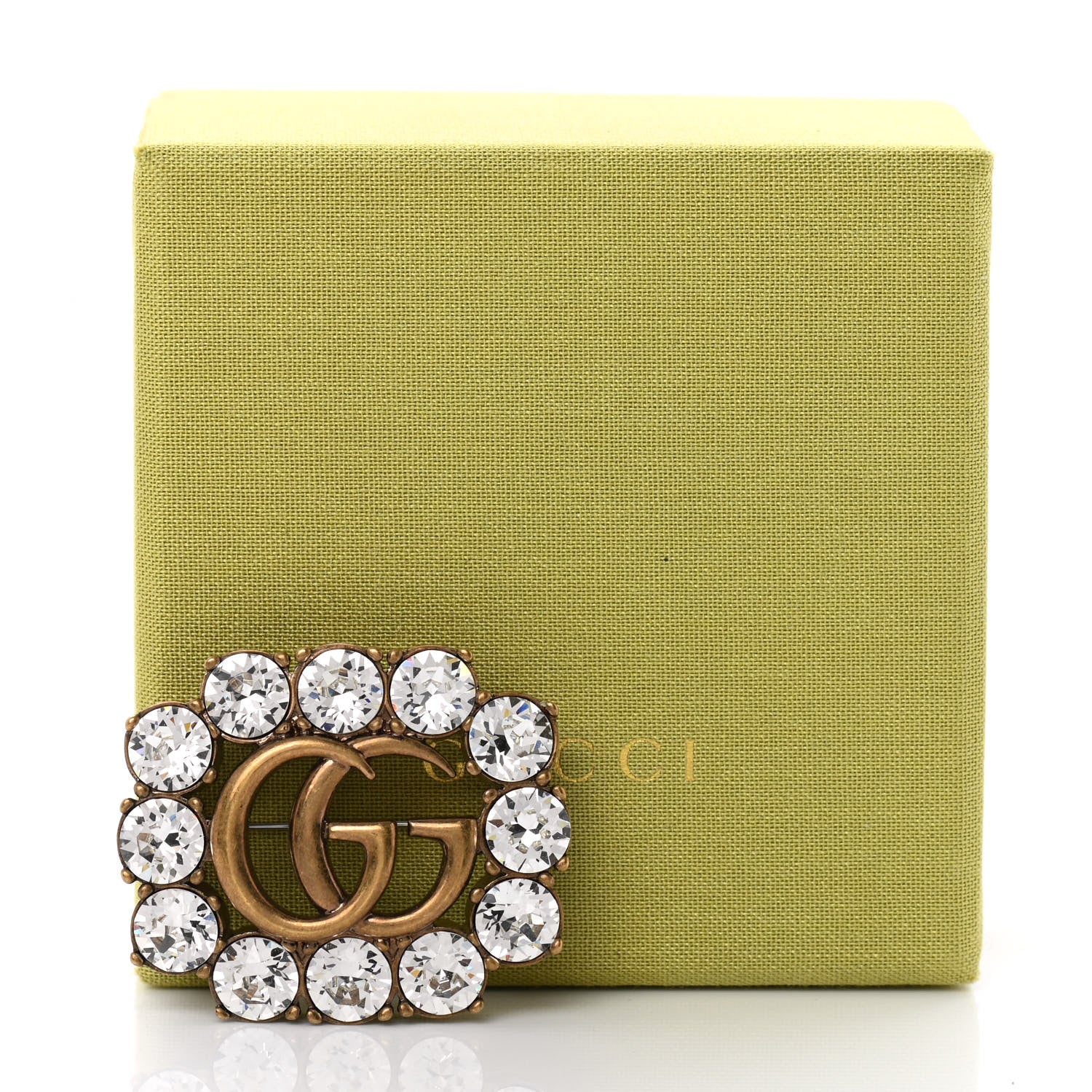Gucci Metal Crystal Double G Brooch Aged Gold 6 of 6