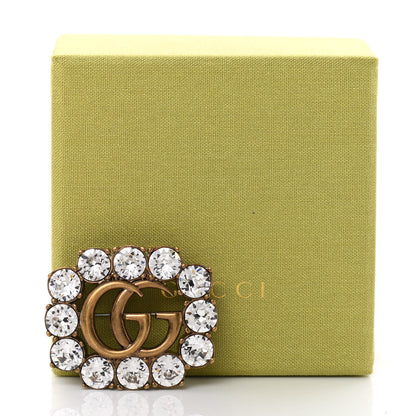 Gucci Metal Crystal Double G Brooch Aged Gold 6 of 6