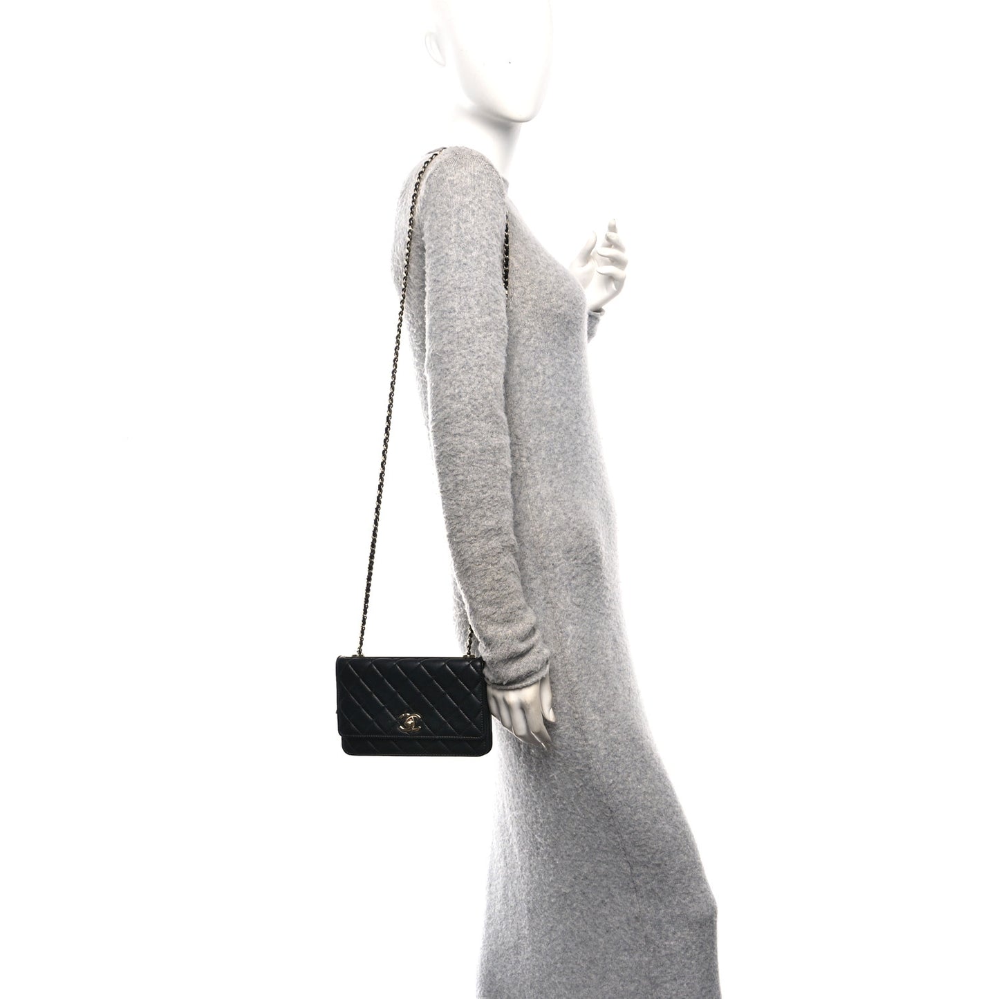 Lambskin Quilted Trendy CC Wallet On Chain WOC Black