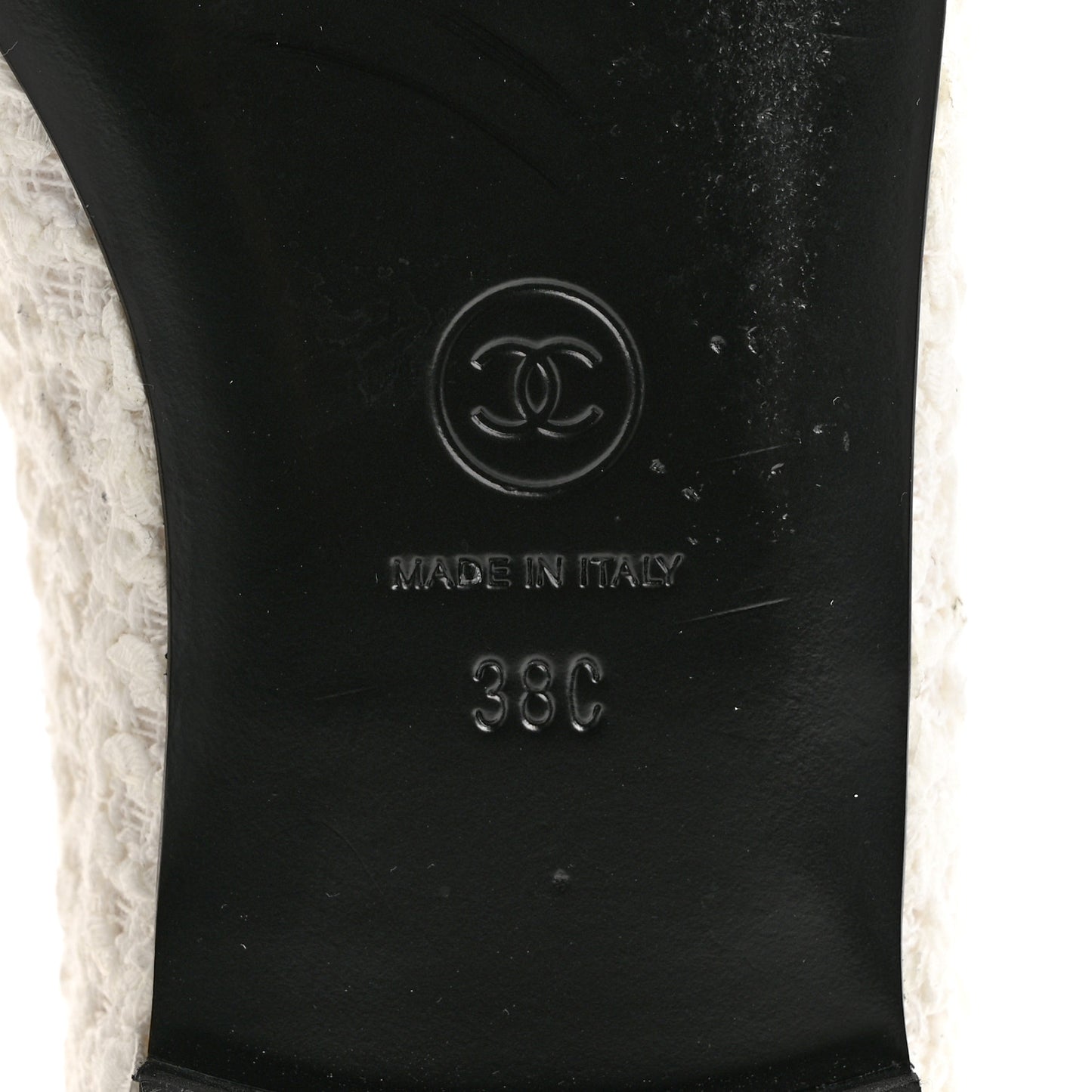 Tweed Lambskin Cap Toe Ankle Chain Ballerina Flats 38 White Black