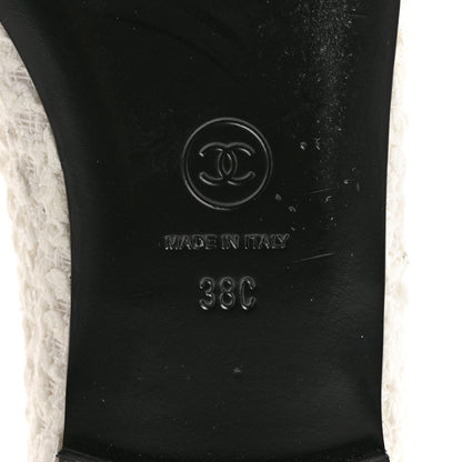 Chanel Tweed Lambskin Cap Toe Ankle Chain Ballerina Flats 38 White Black 7 of 9