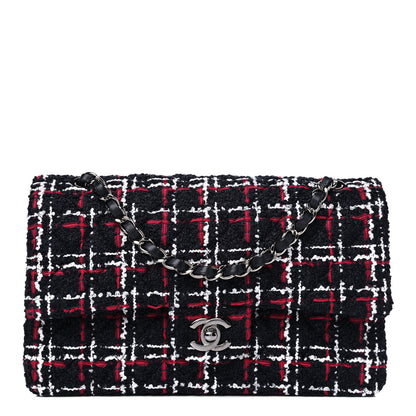 Chanel Tweed Quilted Medium Double Flap Navy White Red 1 of 5