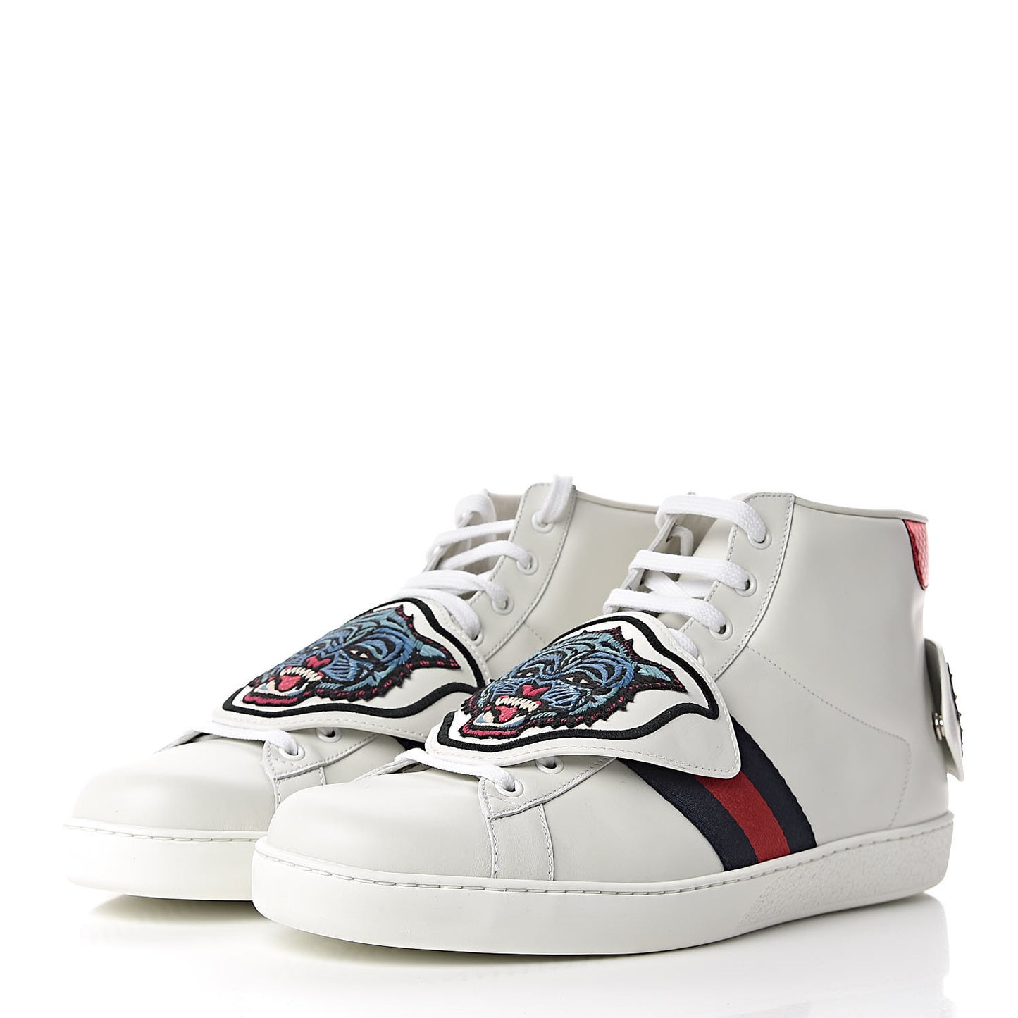Calfskin Ayers Embroidered Web Mens Ace Removable Patches High Top Sneakers 11 White