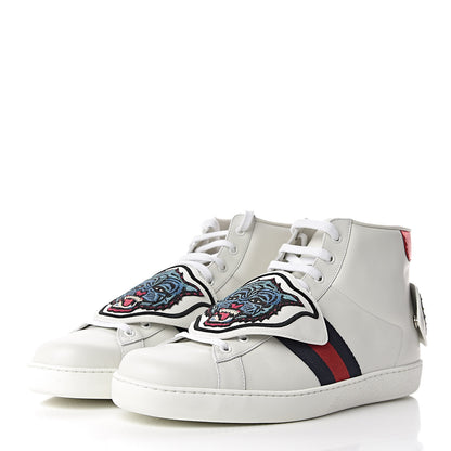 Gucci Calfskin Ayers Embroidered Web Mens Ace Removable Patches High Top Sneakers 11 White 3 of 9