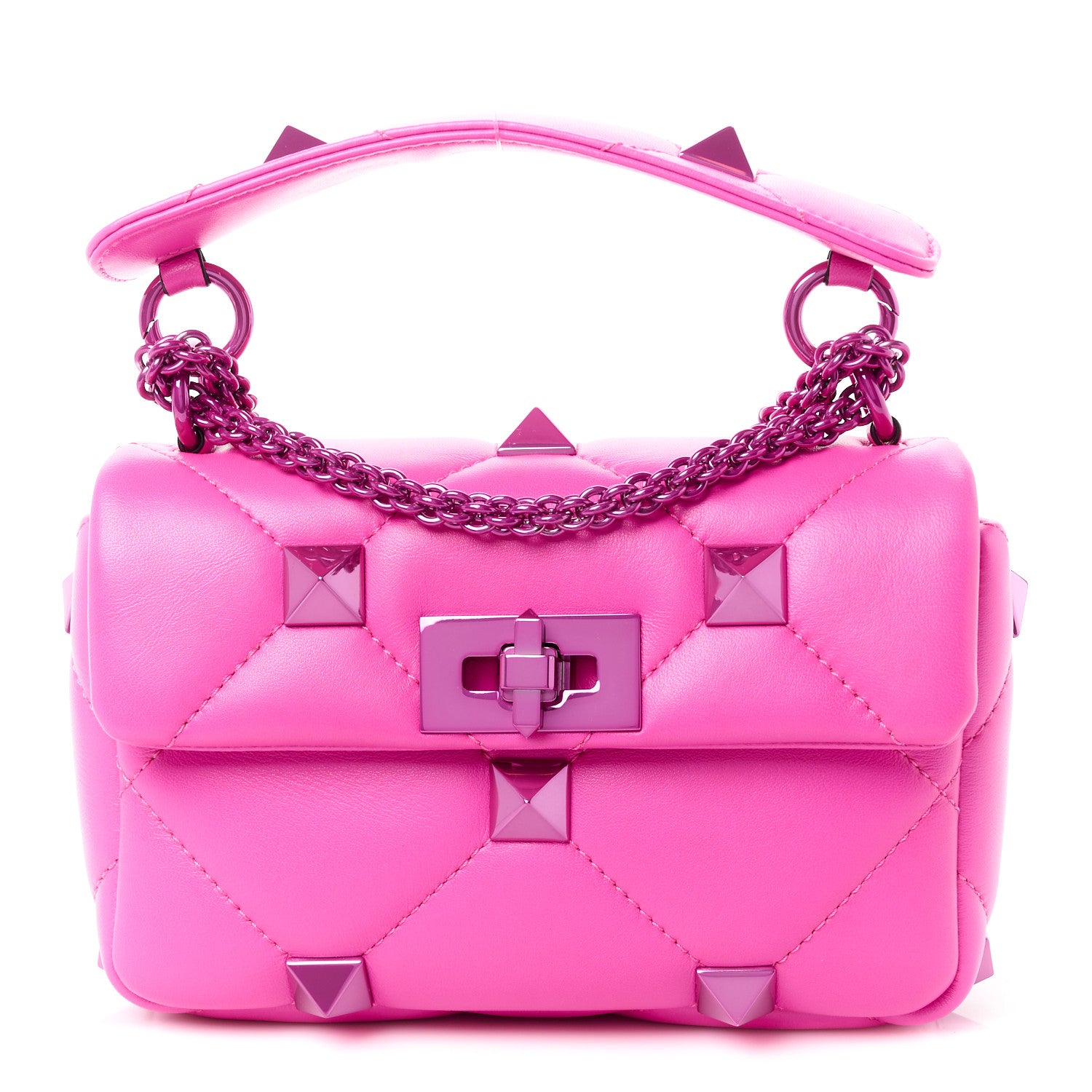 Valentino Garavani Nappa Lacquer Monochrome Small Roman Stud Shoulder Bag Pink PP 1 of 10