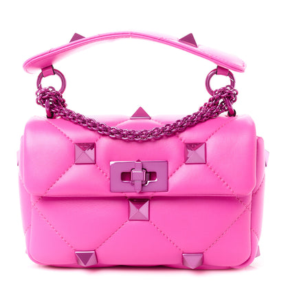 Valentino Garavani Nappa Lacquer Monochrome Small Roman Stud Shoulder Bag Pink PP 1 of 10