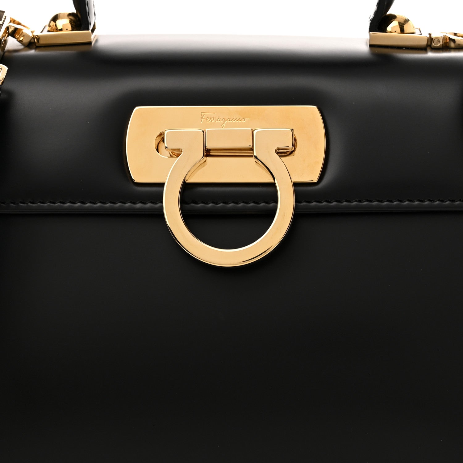 Salvatore Ferragamo Brushed Off Calfskin Iconic Top Handle Bag Black 7 of 11